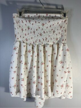 T.J.Maxx White Smocked Floral Crop Top with Pink Roses